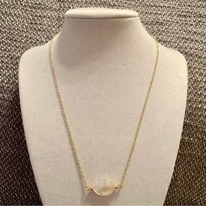 Gold Tone Pearlescent Stone Minimal Necklace